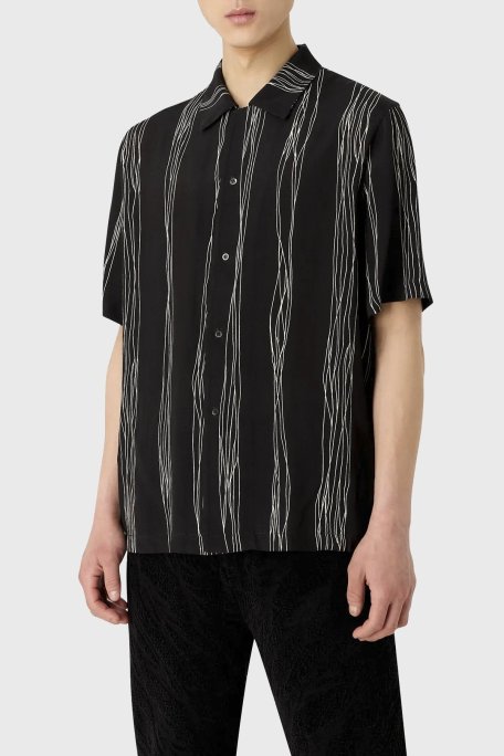 Emporio Armani Relaxed Fit Kısa Kollu Erkek Gömlek E31F25 F1022 999 SİYAH - Emporio Armani