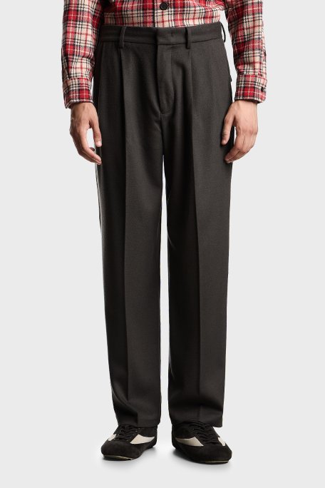 Emporio Armani Relaxed Fit Normal Bel Düz Paça Pileli Yün Erkek Pantolon EM003287 AF17835 U8112 ANTRASİT - Emporio Armani