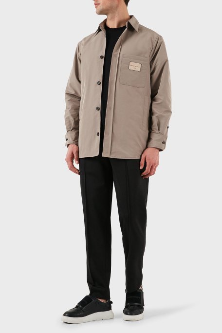 Emporio Armani Relaxed Fit Yama Cepli ve Logo Yamalı Erkek Gömlek Ceket EM001629 AF13770 U6107 VİZON - Emporio Armani (1)