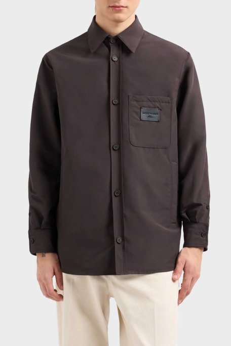 Emporio Armani Relaxed Fit Yama Cepli ve Logo Yamalı Erkek Gömlek Ceket EM001629 AF13770 U8168 SİYAH - Emporio Armani