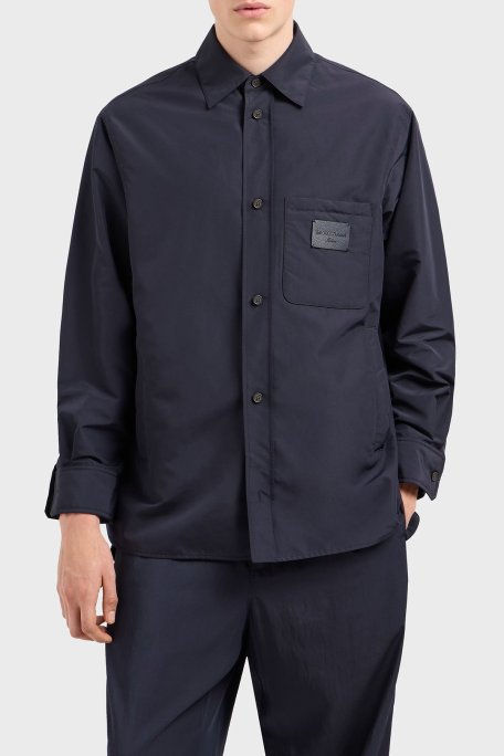 Emporio Armani Relaxed Fit Yama Cepli ve Logo Yamalı Erkek Gömlek Ceket EM001629 AF13770 UB118 LACİVERT - Emporio Armani