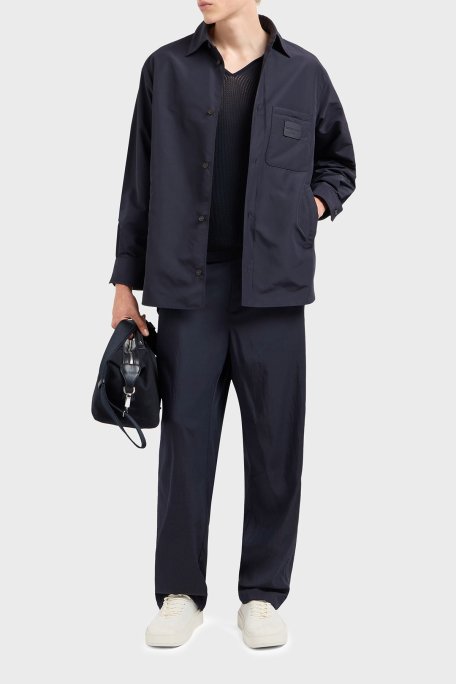 Emporio Armani Relaxed Fit Yama Cepli ve Logo Yamalı Erkek Gömlek Ceket EM001629 AF13770 UB118 LACİVERT - Emporio Armani (1)