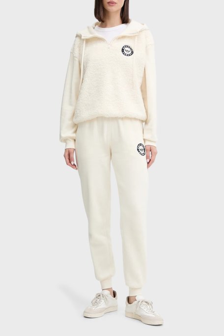 Emporio Armani Relaxed Fit Yarım Fermuarlı Kapüşonlu Logolu Bayan Sweat EW001937 AF15363 U1054 EKRU - Emporio Armani (1)