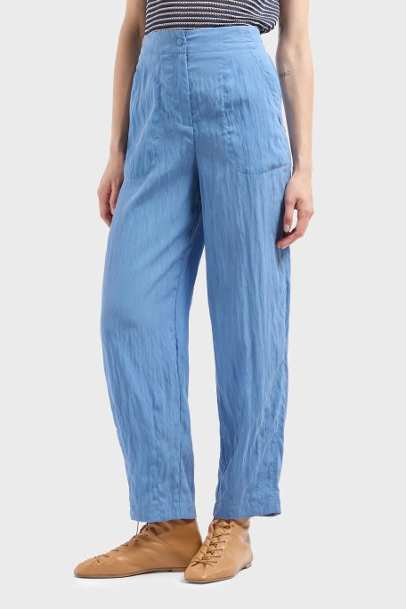 Emporio Armani Relaxed Fit Yüksek Bel Düz Paça Cupra Kadın Pantolon EW000654 AF12644 U9324 MAVİ - Emporio Armani