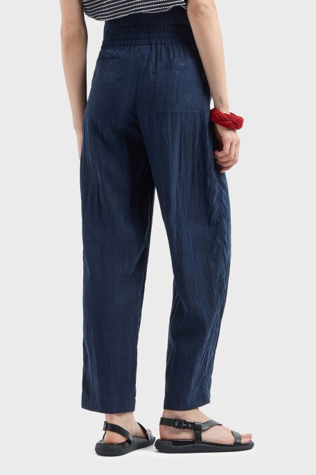 Emporio Armani Relaxed Fit Yüksek Bel Düz Paça Cupra Bayan Pantolon EW000654 AF12644 UB097 LACİVERT - Emporio Armani (1)