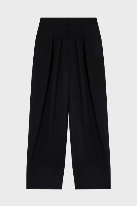 Emporio Armani Relaxed Fit Yüksek Bel Geniş Paça Pileli Bayan Pantolon EW003968 AF12911 UC001 SİYAH - Emporio Armani (1)