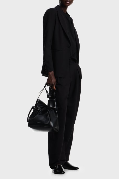 Emporio Armani Relaxed Fit Yüksek Bel Geniş Paça Pileli Kadın Pantolon EW003968 AF12911 UC001 SİYAH - Emporio Armani