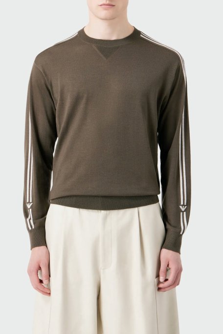 Emporio Armani Saf Yünlü Regular Fit Bisiklet Yaka Erkek Kazak 6R1MXG 1MNGZ F420 HAKİ - Emporio Armani