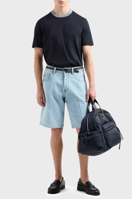 Emporio Armani Şerit Detaylı % 100 Pamuk Regular Fit Sıfıt Yaka Erkek T Shirt EM000853 AF12926 UB118 LACİVERT - Emporio Armani (1)