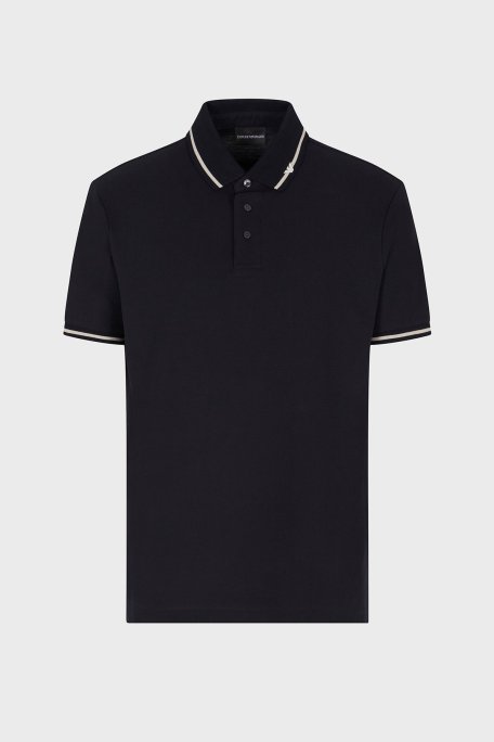 Emporio Armani Şerit Detaylı Pamuklu Regular Fit Düğmeli Erkek Polo Yaka T Shirt EM003003 AF10497 UB118 LACİVERT - Emporio Armani