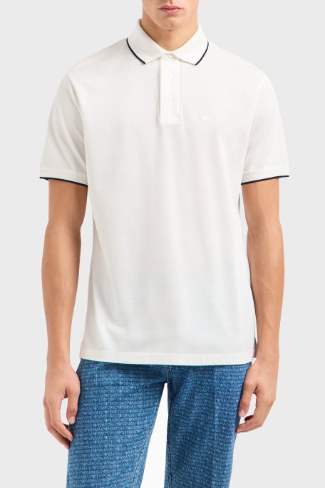 Emporio Armani Şeritli % 100 Pamuk Düğmeli Erkek Polo Yaka T Shirt EM000858 AF12955 U0003 BEYAZ - Emporio Armani