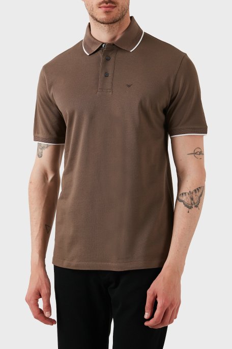 Emporio Armani Şeritli % 100 Pamuk Düğmeli Erkek Polo Yaka T Shirt EM000858 AF12955 U6195 KAHVE - Emporio Armani