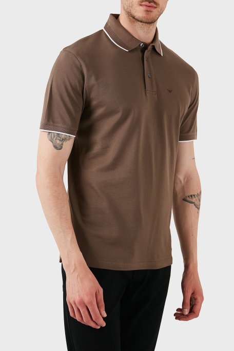 Emporio Armani Şeritli % 100 Pamuk Düğmeli Erkek Polo Yaka T Shirt EM000858 AF12955 U6195 KAHVE - Emporio Armani (1)