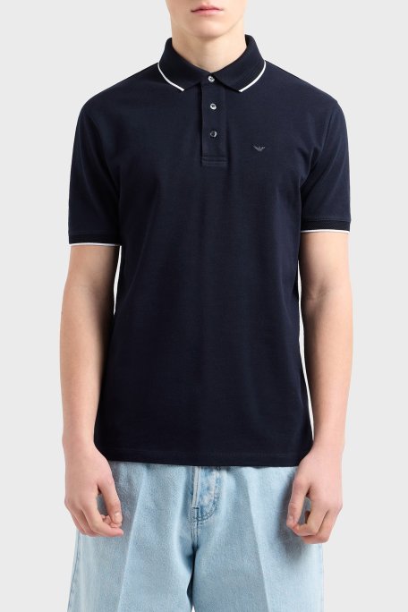Emporio Armani Şeritli % 100 Pamuk Düğmeli Erkek Polo Yaka T Shirt EM000858 AF12955 UB118 LACİVERT - Emporio Armani