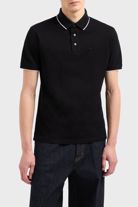 Emporio Armani Şeritli % 100 Pamuk Düğmeli Erkek Polo Yaka T Shirt EM000858 AF12955 UC001 SİYAH - Emporio Armani