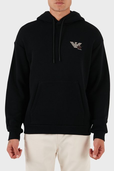 Emporio Armani Sırt Desenli Logolu % 100 Pamuk Relaxed Fit Kapüşonlu Erkek Sweat EM003611 AF14793 UC001 SİYAH - Emporio Armani