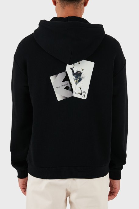 Emporio Armani Sırt Desenli Logolu % 100 Pamuk Relaxed Fit Kapüşonlu Erkek Sweat EM003611 AF14793 UC001 SİYAH - Emporio Armani (1)