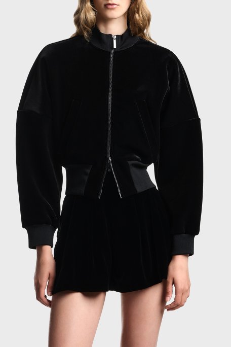 Emporio Armani Sırtta Logo Detaylı Regular Fit Dik Yaka Şönil Bayan Mont EW001368 AF16466 UC001 SİYAH - Emporio Armani