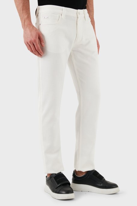 Emporio Armani Slim Fit Düşük Bel Düz Paça Jeans Erkek Kot Pantolon EM000668 AF12631 U0003 BEYAZ - Emporio Armani