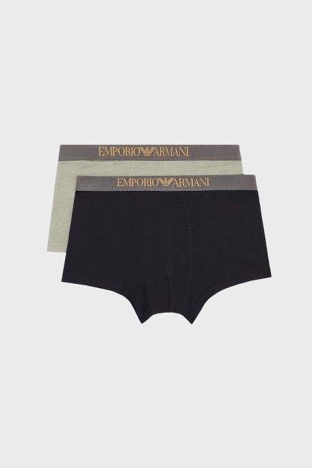 Emporio Armani Streç Logolu 2 Pack Erkek Boxer EM000253 AF10787 M7003 SİYAH-HAKİ - Emporio Armani