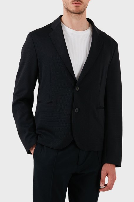 Emporio Armani Streç Mikro Dokuma Regular Fit Blazer Erkek Ceket EM000069 TE13591 UC001 SİYAH - Emporio Armani
