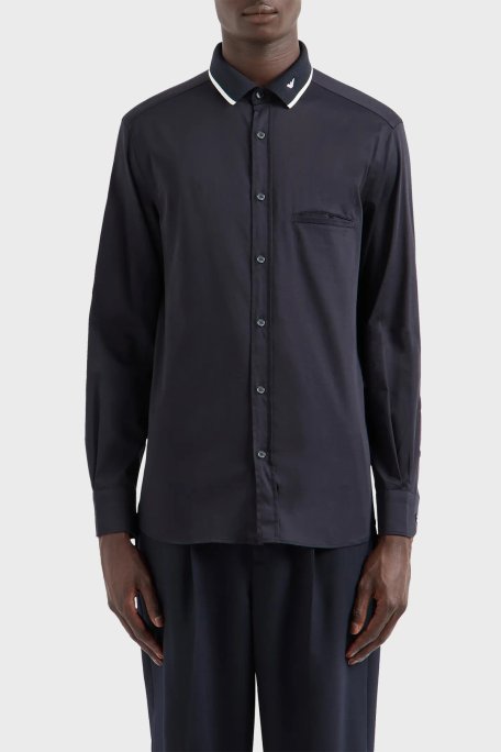 Emporio Armani Streç Pamuklu Erkek Gömlek 6D1CM1 1K6DZ 0920 LACİVERT - Emporio Armani