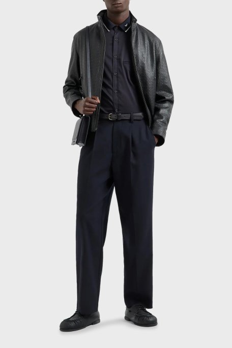 Emporio Armani Streç Pamuklu Erkek Gömlek 6D1CM1 1K6DZ 0920 LACİVERT - Emporio Armani (1)