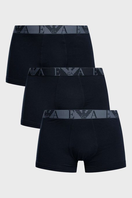 Emporio Armani Streç Pamuklu Logo Baskılı 3 Pack Erkek Boxer EM000259 AF10778 MB254 LACİVERT - Emporio Armani