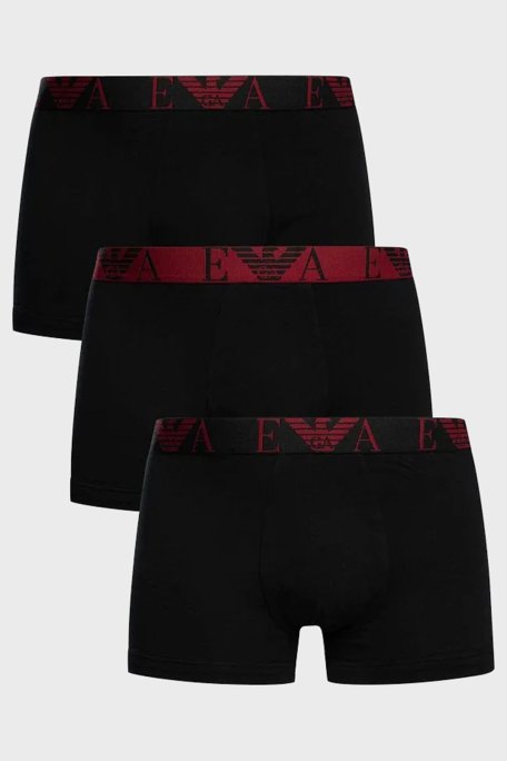 Emporio Armani Streç Pamuklu Logo Baskılı 3 Pack Erkek Boxer EM000259 AF10778 MC406 SİYAH - Emporio Armani