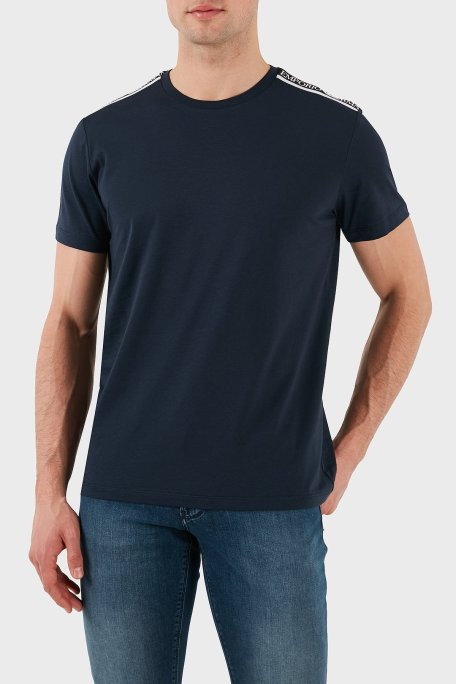 Emporio Armani Streç Pamuklu Logo Baskılı Regular Fit Bisiklet Yaka Erkek T Shirt EM000574 AF12333 UB102 LACİVERT - Emporio Armani