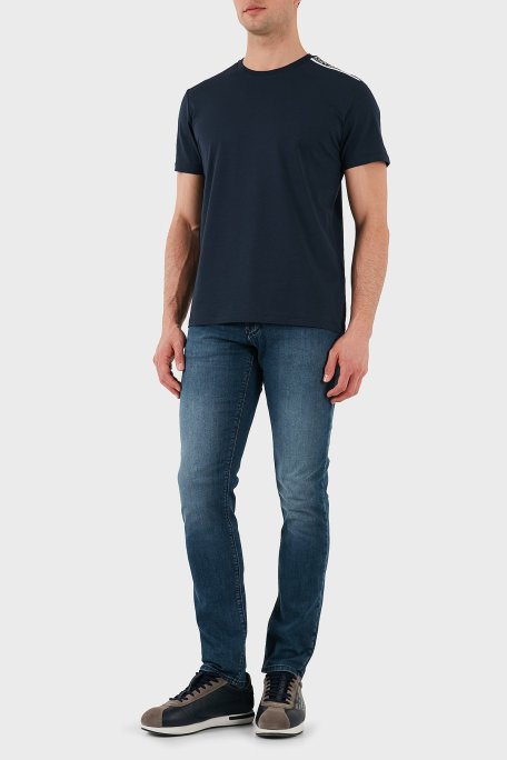 Emporio Armani Streç Pamuklu Logo Baskılı Regular Fit Bisiklet Yaka Erkek T Shirt EM000574 AF12333 UB102 LACİVERT - Emporio Armani (1)