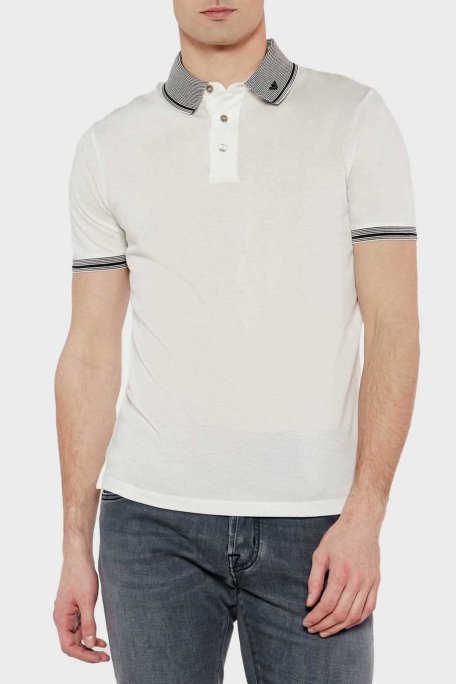 Emporio Armani Streç Pamuklu Regular Fit Düğmeli Erkek Polo Yaka T Shirt EM000852 AF12955 F0067 BEYAZ - Emporio Armani