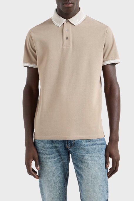 Emporio Armani Streç Pamuklu Regular Fit Düğmeli Erkek Polo Yaka T Shirt EM000852 AF12955 F6054 BEJ - Emporio Armani