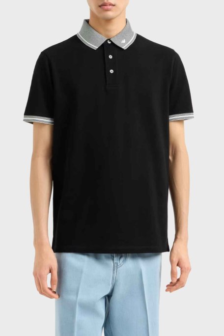 Emporio Armani Streç Pamuklu Regular Fit Düğmeli Erkek Polo Yaka T Shirt EM000852 AF12955 FC187 SİYAH - Emporio Armani