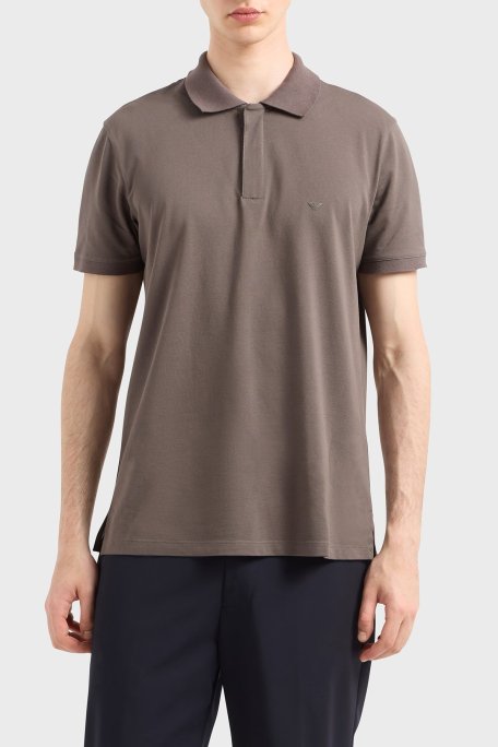 Emporio Armani Streç Pamuklu Regular Fit Fermuarlı Erkek Polo Yaka T Shirt EM001146 AF13742 U6200 KAHVE - Emporio Armani