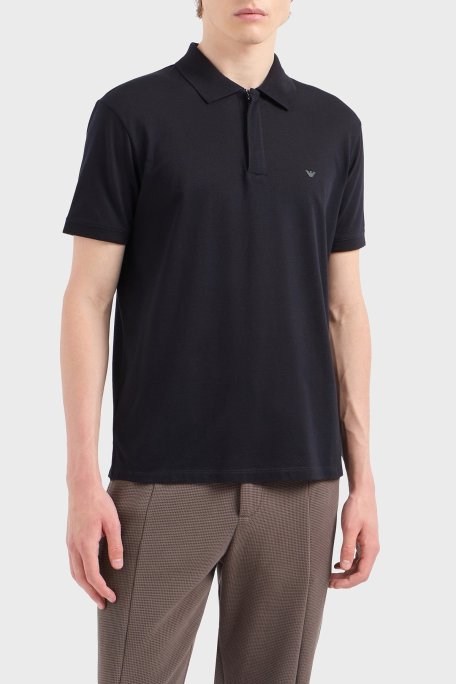 Emporio Armani Streç Pamuklu Regular Fit Fermuarlı Erkek Polo Yaka T Shirt EM001146 AF13742 UB118 LACİVERT - Emporio Armani