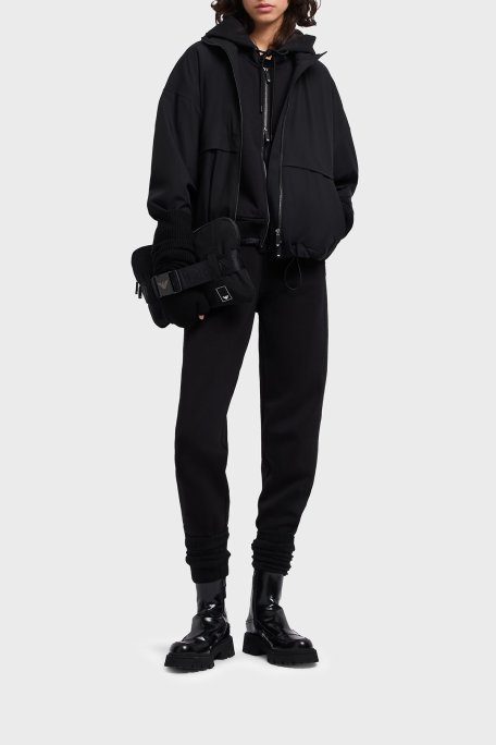 Emporio Armani Streç Pamuklu Regular Fit Kapüşonlu Bayan Sweat EW001358 AF10002 UC001 SİYAH - Emporio Armani