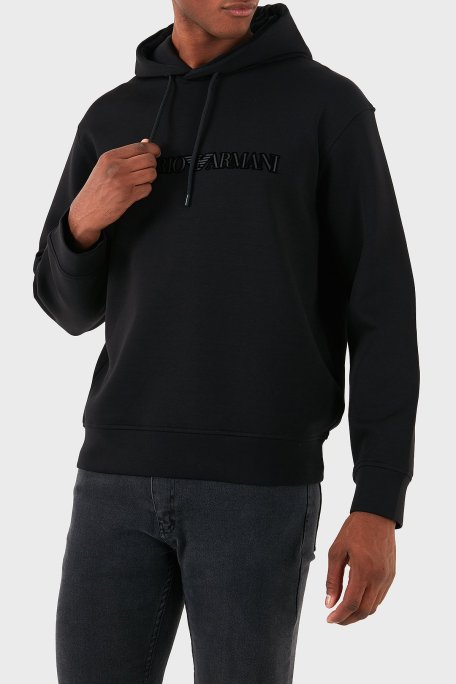 Emporio Armani Streç Pamuklu Regular Fit Kapüşonlu Erkek Sweat 6D1M94 1JHSZ 0035 SİYAH - Emporio Armani