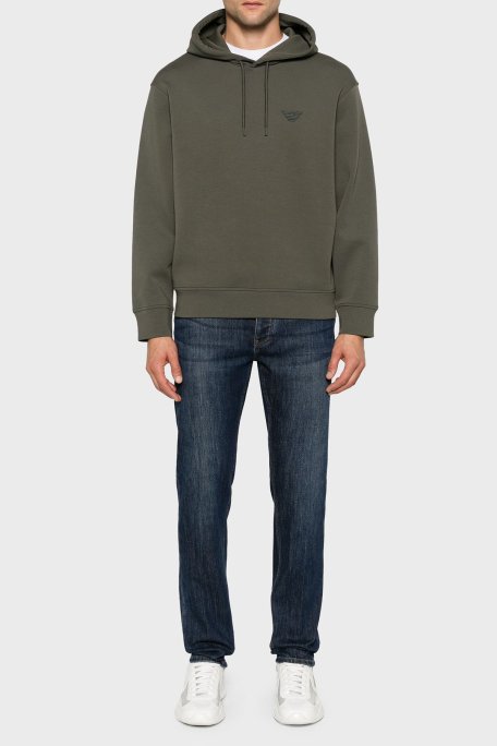 Emporio Armani Streç Pamuklu Regular Fit Kapüşonlu Erkek Sweat 6D1M94 1JHSZ 0661 HAKİ - Emporio Armani