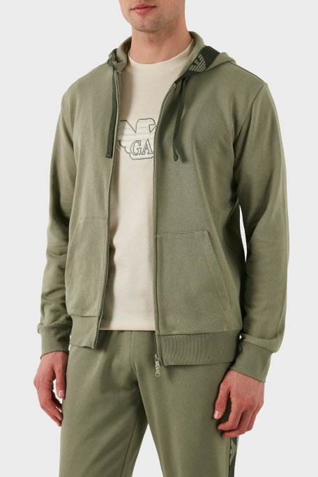 Emporio Armani Streç Pamuklu Regular Fit Kapüşonlu Erkek Sweat EM000523 AF10781 U6274 HAKİ - Emporio Armani