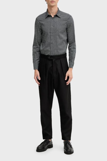 Emporio Armani Streç Pamuklu Regular Fit Klasik Yaka Desenli Erkek Gömlek EM001537 AF14130 FB323 LACİVERT-BEYAZ - Emporio Armani (1)