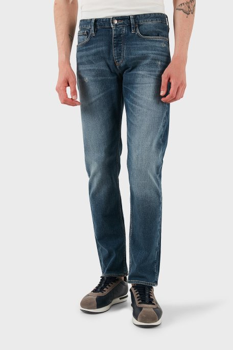 Emporio Armani Streç Pamuklu Regular Fit Normal Bel Düz Paça Jeans Erkek Kot Pantolon EM000668 AF13279 MB002 LACİVERT - Emporio Armani