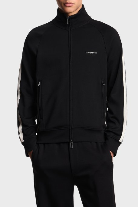 Emporio Armani Streç Pamuklu Regular Fit Şerit Detaylı Dik Yaka Erkek Sweat EM002872 AF13488 UC001 SİYAH - Emporio Armani