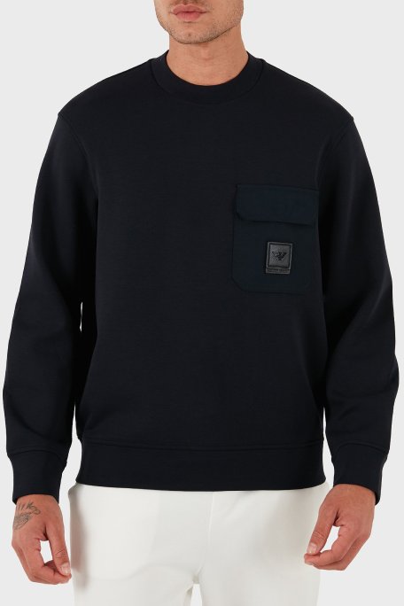 Emporio Armani Streç Pamuklu Regular Fit Tek Cepli Bisiklet Yaka Erkek Sweat EM002925 AF10013 UB118 LACİVERT - Emporio Armani (1)