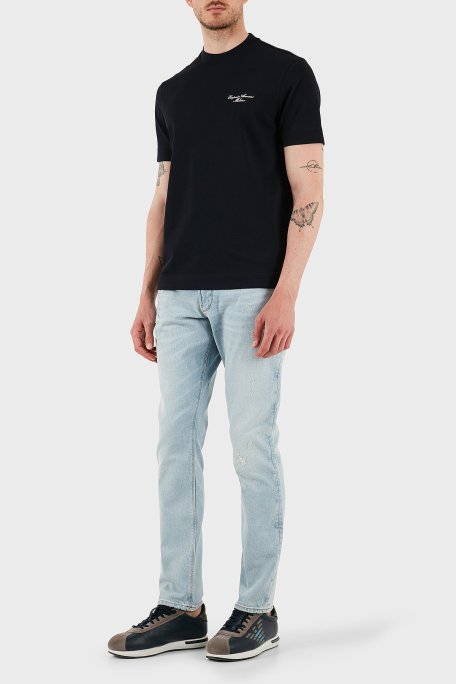 Emporio Armani Streç Pamuklu Slim Fit Düşük Bel Dar Paça Jeans Erkek Kot Pantolon EM000121 AF13281 MB003 AÇIK MAVİ - Emporio Armani