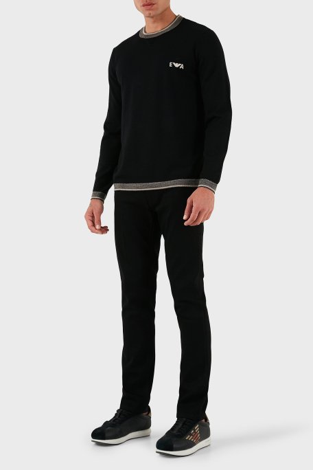 Emporio Armani Streç Pamuklu Slim Fit Düşük Bel Dar Paça Pantolon Erkek Kot Pantolon EM000121 AF19825 MC002 SİYAH - Emporio Armani
