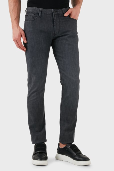 Emporio Armani Streç Pamuklu Slim Fit Normal Bel Düz Paça Jeans Erkek Kot Pantolon EM000121 AF14118 M8001 GRİ - Emporio Armani