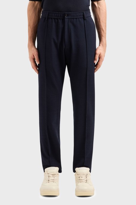 Emporio Armani Streç Regular Fit Yüksek Bel Düz Paça Çımalı Dokuma Erkek Pantolon EM000440 TE13603 UB109 KOYU LACİVERT - Emporio Armani