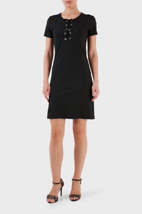 Emporio Armani Streç Slim Fit Bağcıklı Mini Kadın Elbise 262673 3R308 00020 SİYAH - Emporio Armani