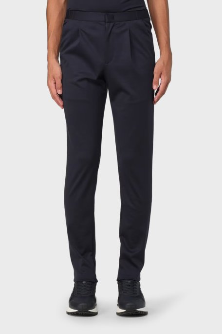 Emporio Armani Streç Yün Karışımlı Regular Fit Düz Paça Kumaş Erkek Pantolon EM000496 TE11061 UB109 LACİVERT - Emporio Armani